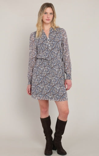 BELTED BUTTON DETAIL DRESS