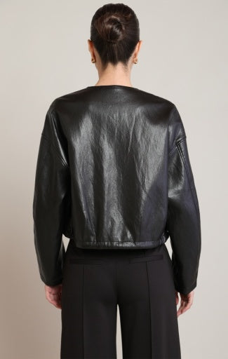 Veste en similicuir sans col Dex, coloris noir, vue de dos