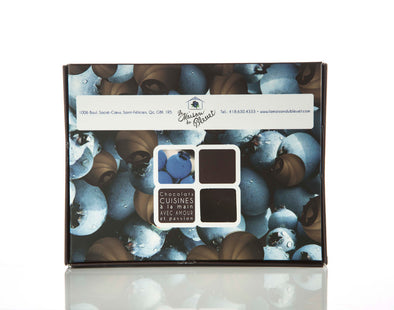 Boîte de bleuets seches au chocolat noir 58% de La Maison du Bleuet
